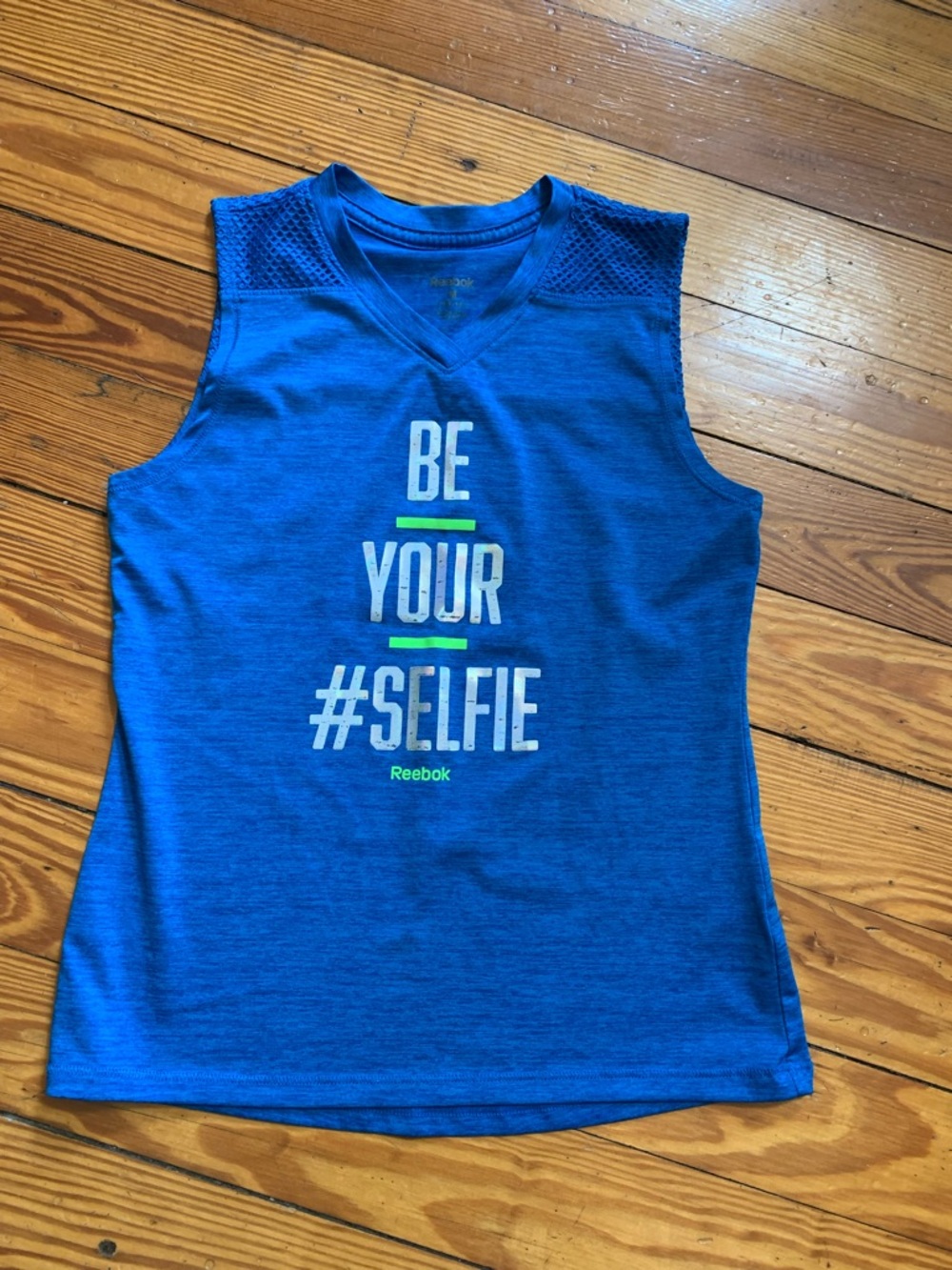 Reebok Bright Blue Athletic V‑Neck Tank with Subtle Gray Logo Girls (10-12)